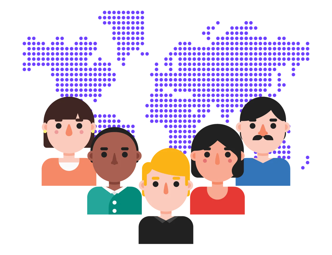 Persone diverse davanti a una mappa del mondo