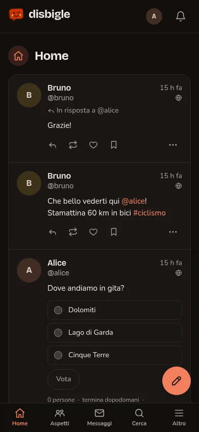 Disbigle sul telefono, con il tema scuro